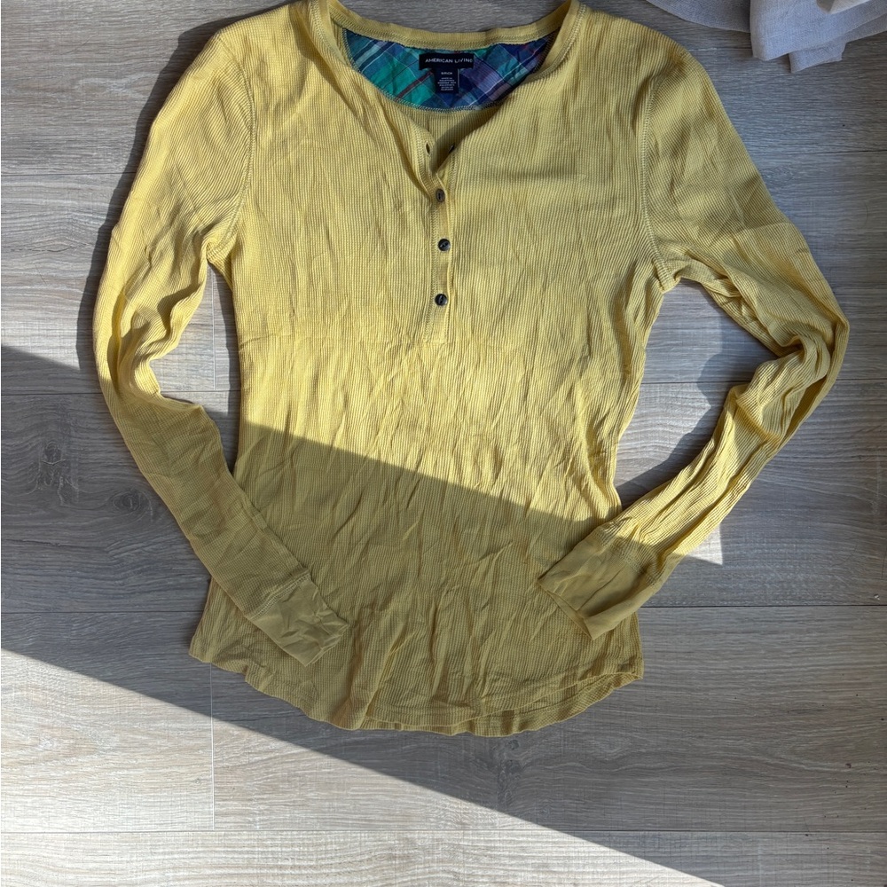 American Living Yellow Long Sleeve Henley Top